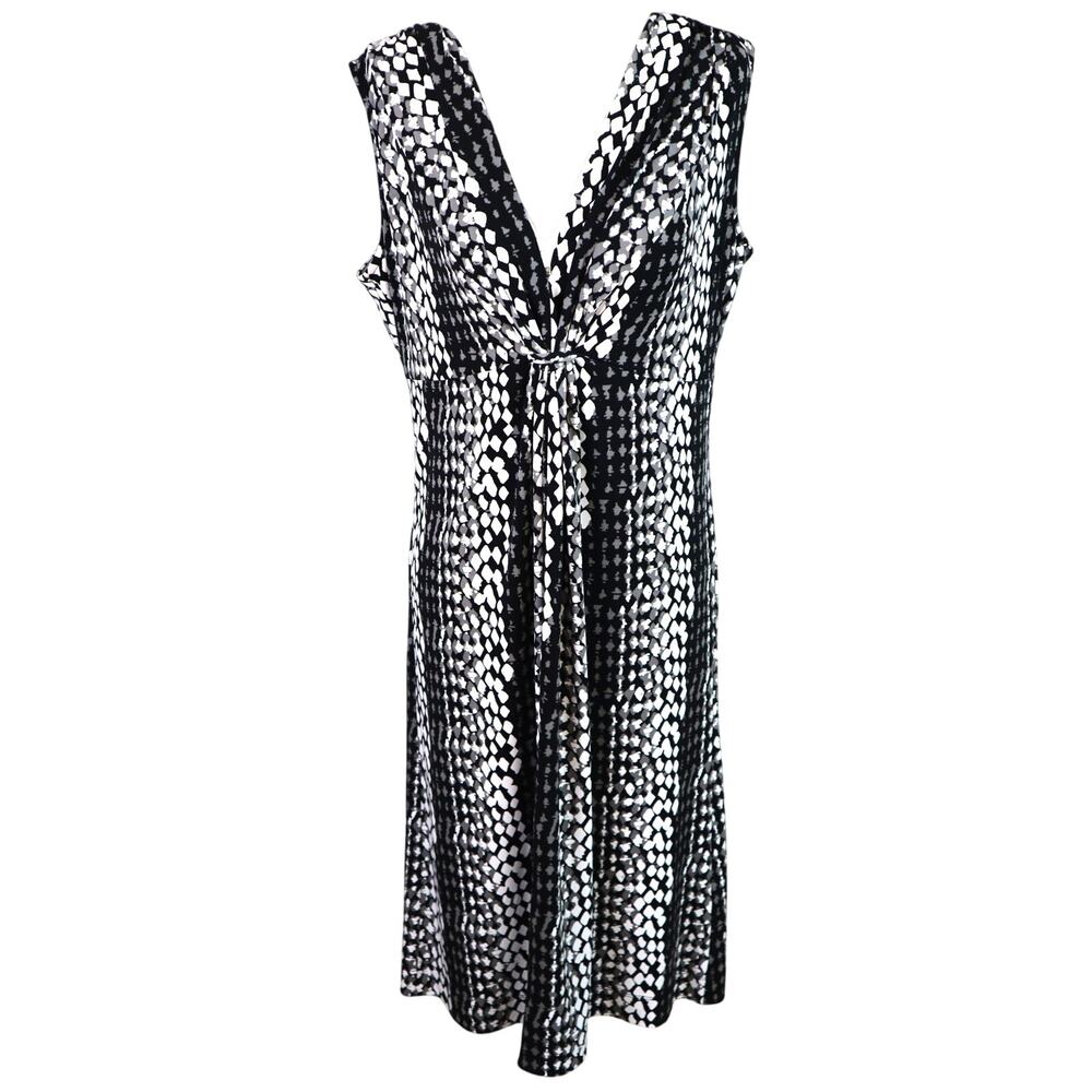 Worthington Stretch Dress Black Gray White V Neck Sleeveless Geometric Large